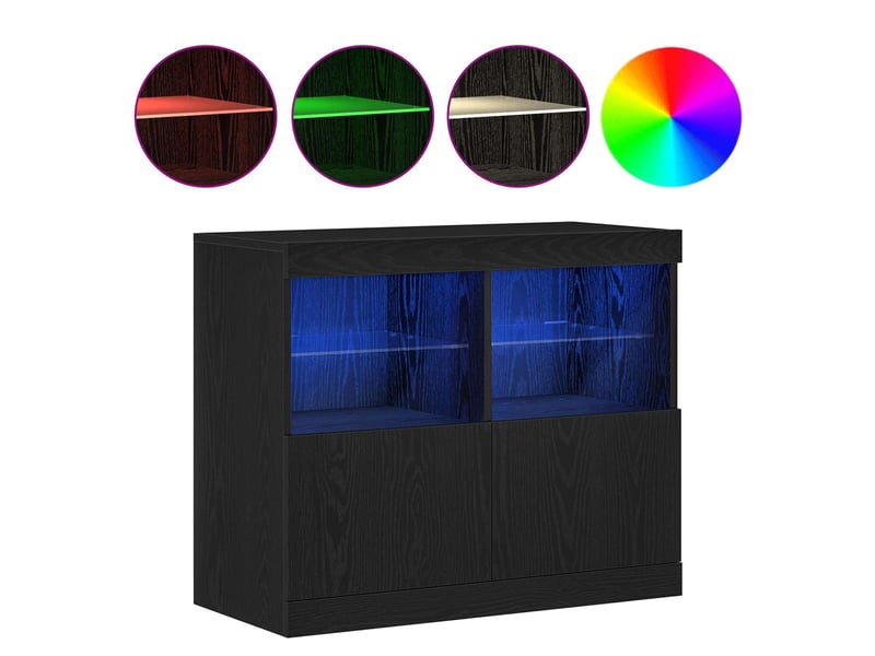 Buffet - bahut - meuble de rangement led noir 81 x 37 x 66,5 cm bois d'ingénierie - Conforama D