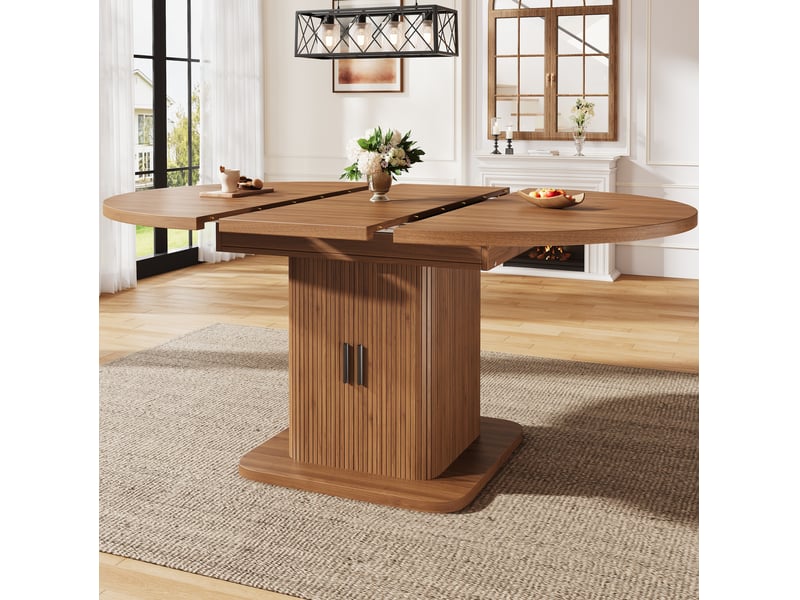  Table à manger ovale extensible 110-149,8 cm avec rangement, mdf noyer  - Conforama E