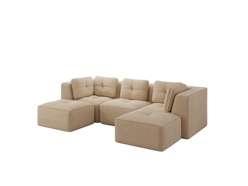 Canapé d'angle u modulable 3 places en velours côtelé beige, assise profonde et confort enveloppant au salon - Conforama A