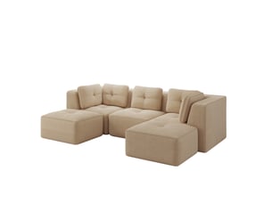 Canapé d'angle u modulable 3 places en velours côtelé beige, assise profonde et confort enveloppant au salon