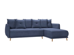 Canapé d'angle réversible convertible CASANOVA  3 places Tissu bleu avec coffre de rangement