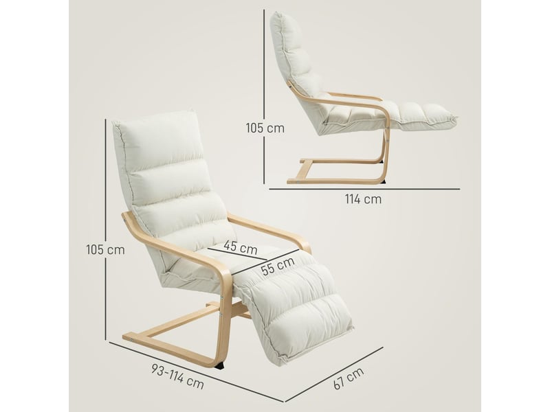  Fauteuil d'appoint en velours avec repose-pieds réglable crème 67x93x105 cm  - Conforama C