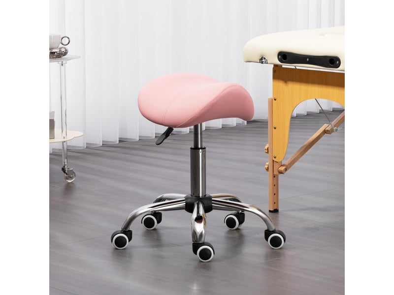  Tabouret de travail à roulettes réglable en hauteur 49-61 cm pivotant 360° pour salon et spa rose  - Conforama D