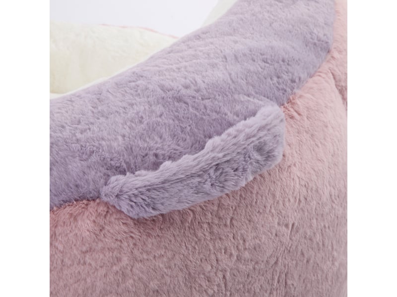 Pouf géant,106x110x77 cm,avec poignée,fausse fourrure,rose, blanc et violet - Conforama E