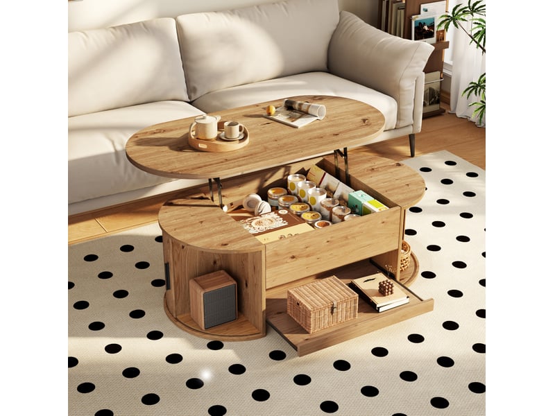  Table basse 110x55x55 cm relevable avec rangement coloris naturel  - Conforama B