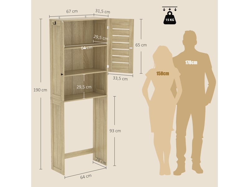  Meuble wc meuble dessus toilettes style classique chic 2 portes étagère niche naturel  - Conforama C