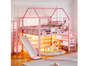 Lit mezzanine 140x200 cm <strong>WISHDOR</strong> <strong></strong> coloris rose