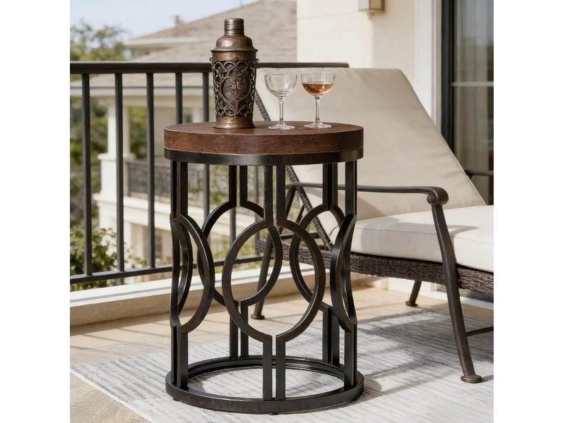  Table d’appoint ronde 45x45x60 cm style industriel mdf métal noir et brun rustique  - Conforama D