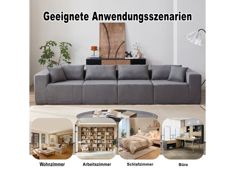  Canapé d'angle modulable 4 places 264x167x71 cm, 4 modules avec composition flexible, grande assise, velours côtelé, gris OMNIGLINT TRADING LTD - Conforama E