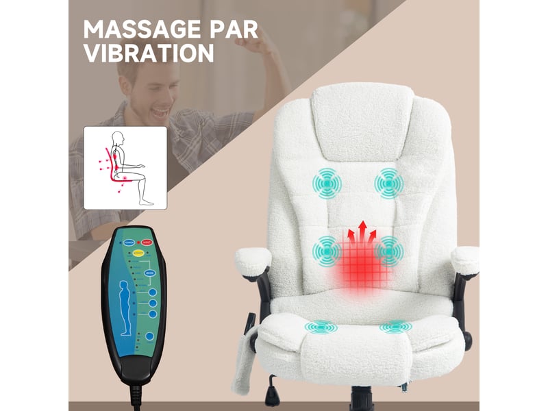  Fauteuil de bureau massant et chauffant hauteur réglable, dossier inclinable et télécommande filaire, pivotant à 360°  - Conforama E