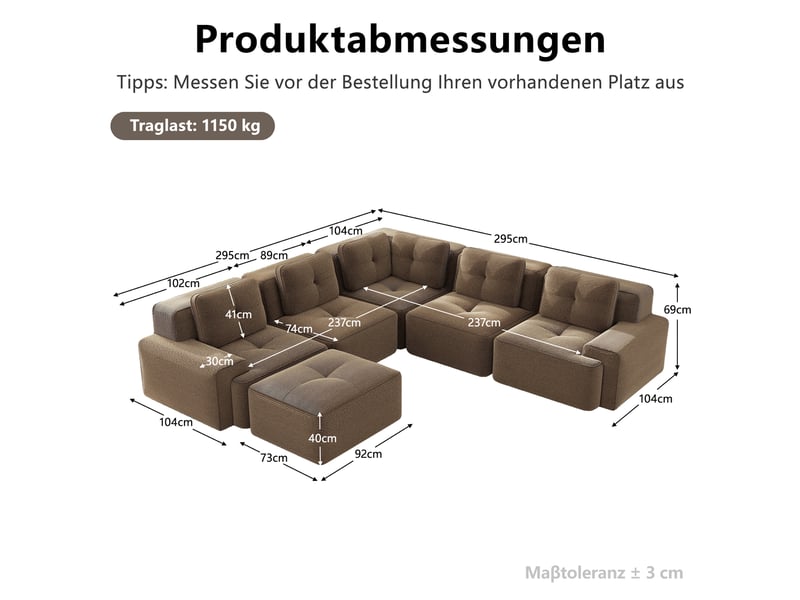 Grand canapé panoramique modulable velours côtelé marron – 295 x 295 x 69 cm Fay Lum - Conforama C