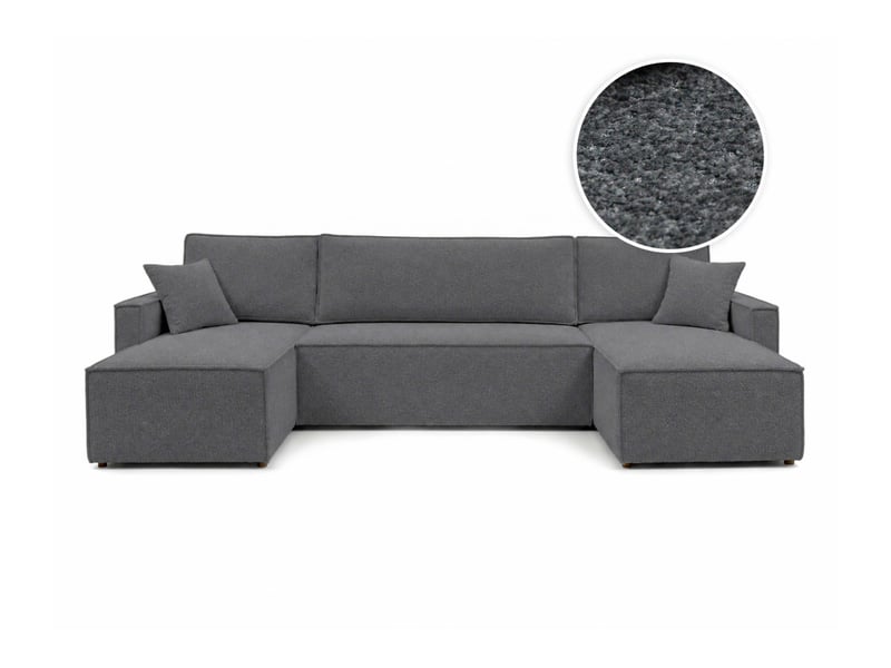 Farah - canapé d'angle panoramique convertible 6 places accoudoirs slim en tissu bouclettes texturées - Conforama A