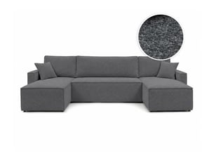 Canapé d'angle panoramique convertible LOUNGITUDE FARAH 6 places Tissu bouclette Gris foncé