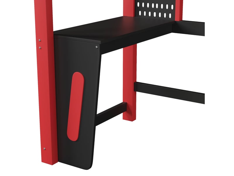  Lit enfant 90 x 200 cm structure mezzanine en bois de pin table intégrée panneau perforé éclairage led finition noire  - Conforama D