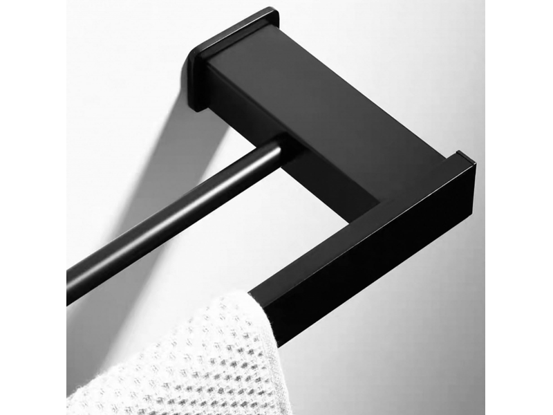  Porte-serviettes mural space square en aluminium avec double tige, noir, 40 cm (double usage, sans perçage) - noir  - Conforama D