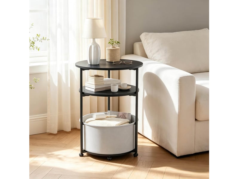  Bout de canapé tcqpz rond ø 43 x h 56 cm avec rangement noir  - Conforama B