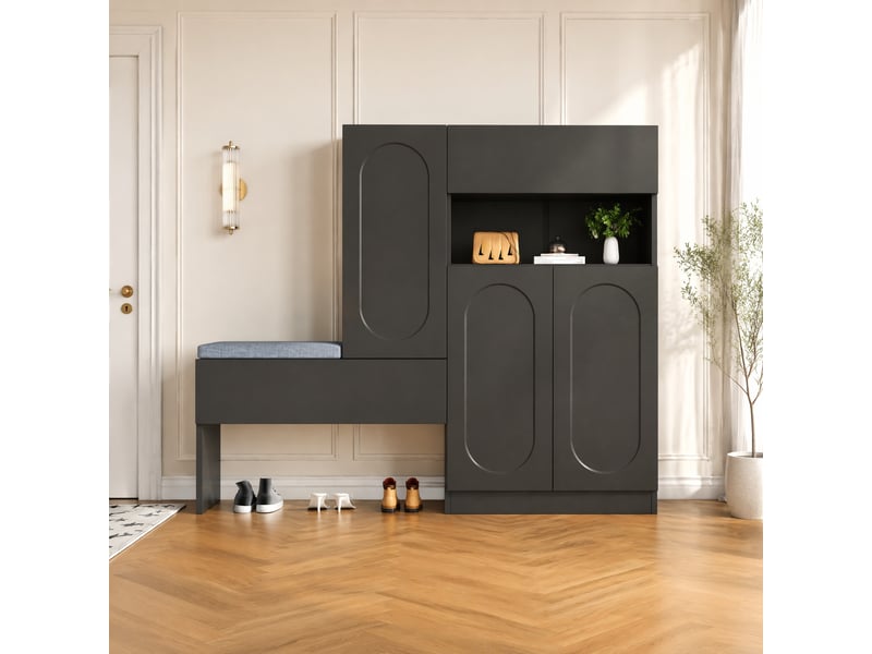  Meuble à chaussures avec banc, étagères réglables et portes à fermeture douce, noir, 130 × 35 × 110 cm  - Conforama B