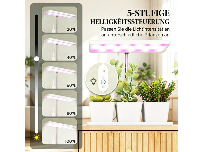 Lampe de croissance led 10 w 31,8 x 13,4 cm – blanche – 3 bacs, minuterie et intensité réglable  - Conforama E