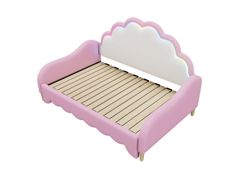  Canapé lit 140x200 rose capitonné en pu - lit double avec led contrôlable par app  - Conforama R