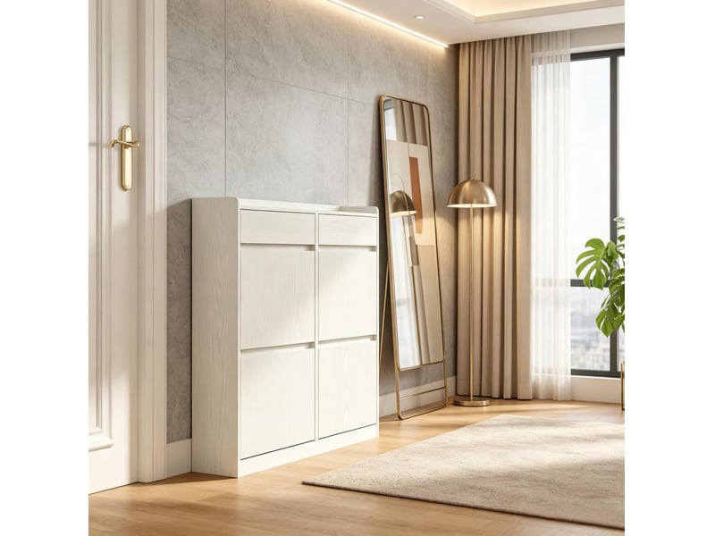  Meuble à chaussures 8 paires 98 x 19,2 x 95,3 cm – blanc – 2 portes coulissantes et 4 abattants  - Conforama B