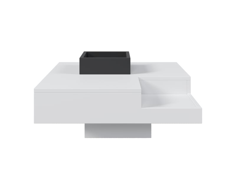  Table basse carrée avec boîte de rangement amovible et led multicolore, finition brillante, pour salon, blanc, 72×72×30 cm  - Conforama A