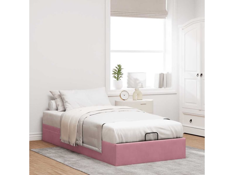 Lit simple- lit adulte - cadre de lit ottoman sans matelas rose 80x200 cm velours - Conforama B
