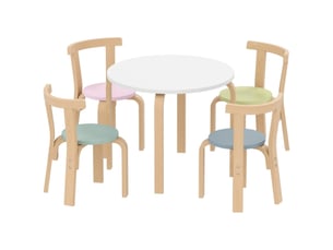 Ensemble table et chaises enfant 5 pièces en bois massif léger, multicolore