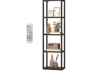Lampadaire led 45x29x157 cm noir, bois et verre trempé, 3 étagères, télécommande et synchro musicale