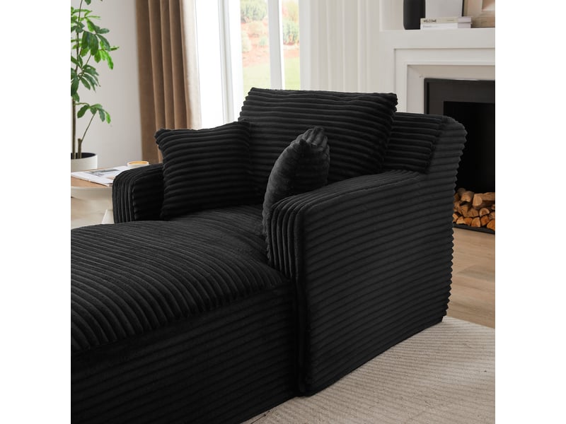  Méridienne noir en velours côtelé - canapé lounge confortable sans montage pour salon moderne  - Conforama D