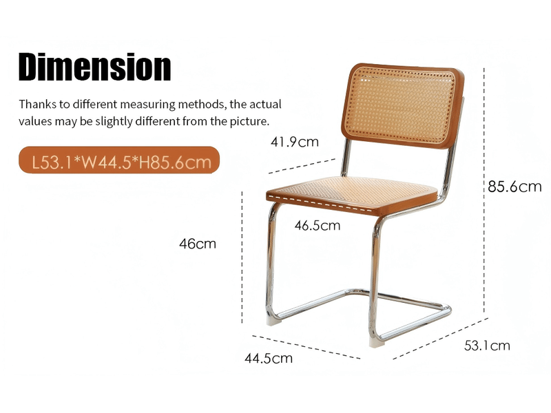 Lot de 4 chaises de salle à manger cantilever 53x46,4x84,6 cm, dossier en cannage rotin, assise rembourrée, piètement chromé, marron et bois - Conforama E