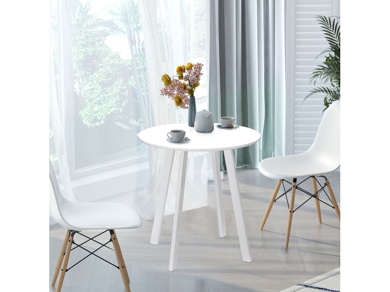 Table de salle à manger ronde pour 2 personnes, plateau brillant et pieds inclinés, pour cuisine, ø72 × 75 cm - Conforama B