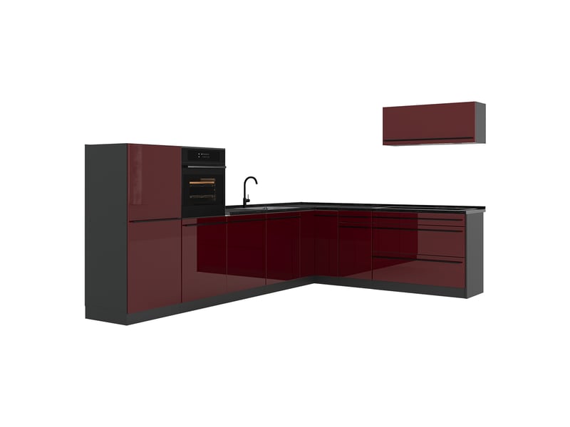 Vicco cuisine en angle, rouge brillantanthracite, 327 x cm sans plan de travail - Conforama A
