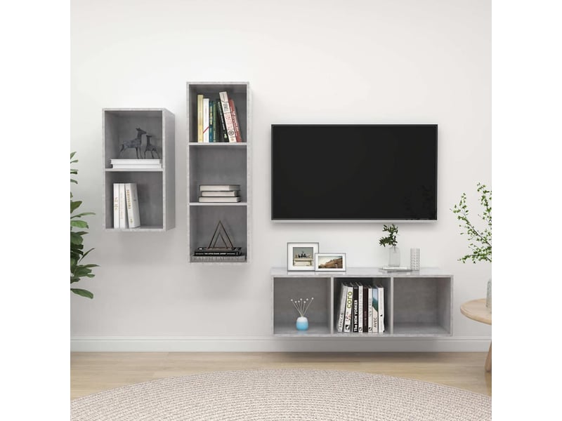  Ensemble de meuble tv - banc tv - meuble de rangement 3 pcs gris béton bois d'ingénierie  - Conforama B