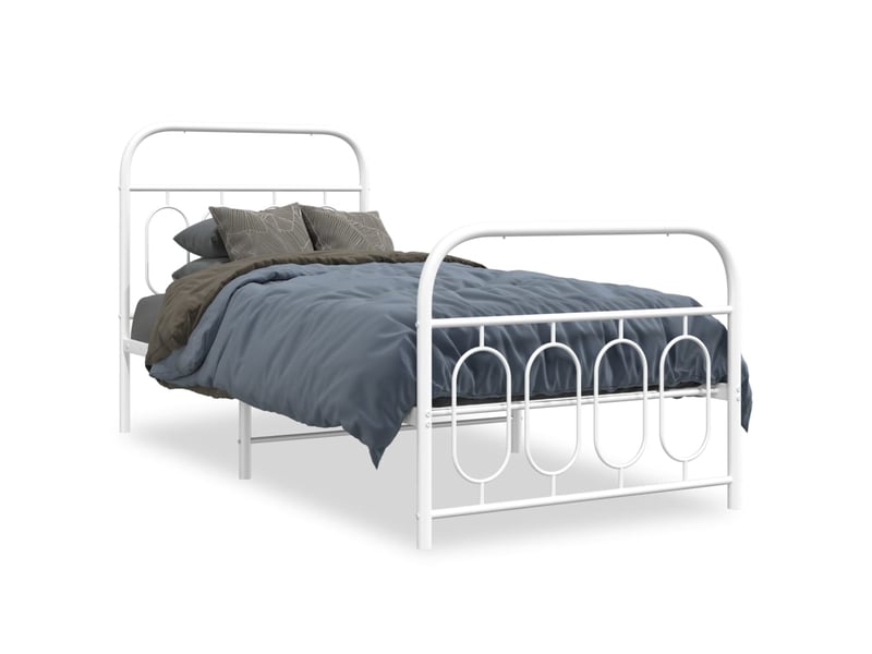  Lit simple- lit adulte -  cadre de lit métal sans matelas avec pied de lit blanc 90x200cm  - Conforama A