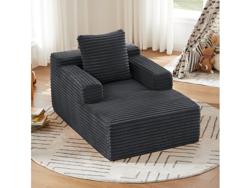  Canapé 1 place convertible en velours côtelé gris foncé, format chaise longue sans montage, idéal petit espace  - Conforama B