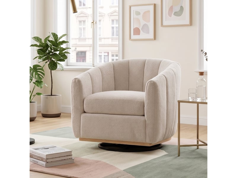 Fauteuil pivotant 360° en chenille beige, design citrouille  - Conforama B