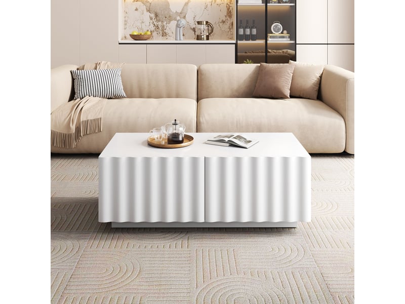 Table basse blanche avec 2 tiroirs, table basse moderne minimaliste 100 x 50 x 40 cm  - Conforama W