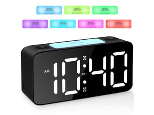 Horloge numérique avec veilleuse 7 couleurs, volume réglable, chargement usb, compacte et portable (noir + rgb),volume élevé