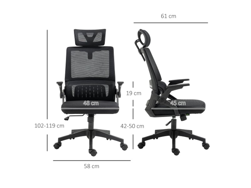 Chaise de bureau ergonomique avec appui-tête, accoudoirs, inclinable et réglable en hauteur - Conforama C