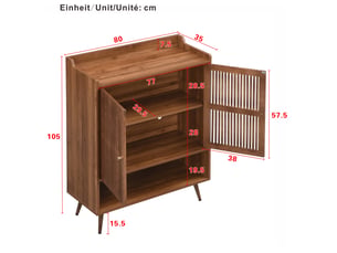 Meuble à chaussures 100cm noyer - meuble de rangement entrée avec portes rainurées et pieds en fer