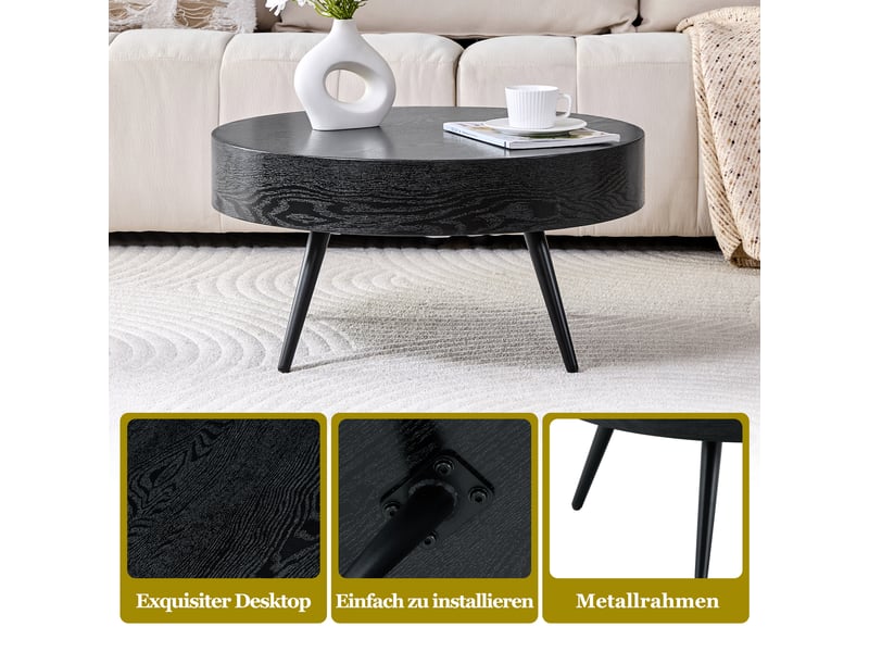 Table basse rond 70×70×35.5 cm, mdf et métal, noir Fay Lum - Conforama D