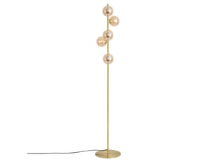 Art deco vloerlamp messing met amber glas 5-lichts - ryan