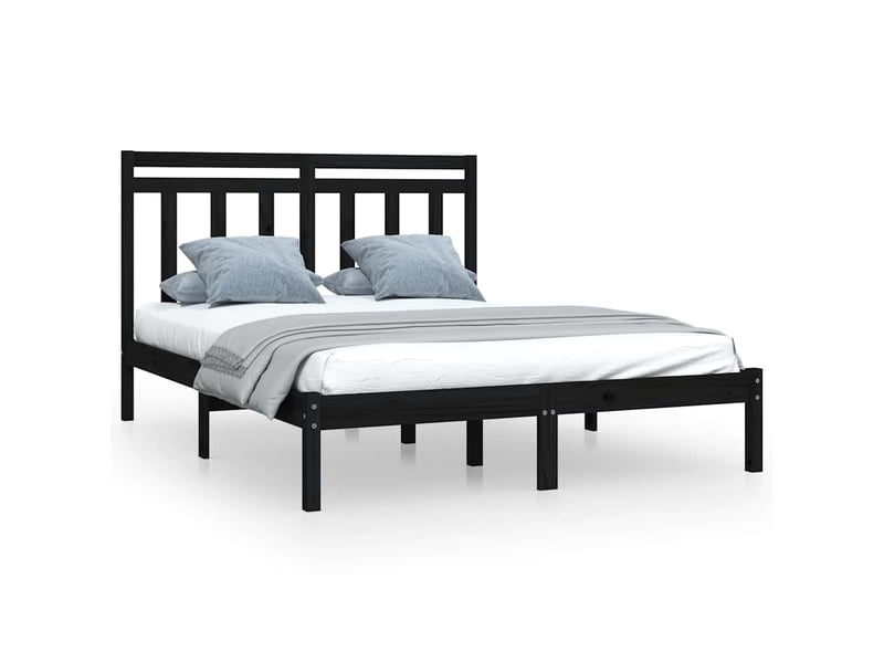  Lit double- lit adulte -  cadre de lit sans matelas noir 140x190 cm bois massif  - Conforama A