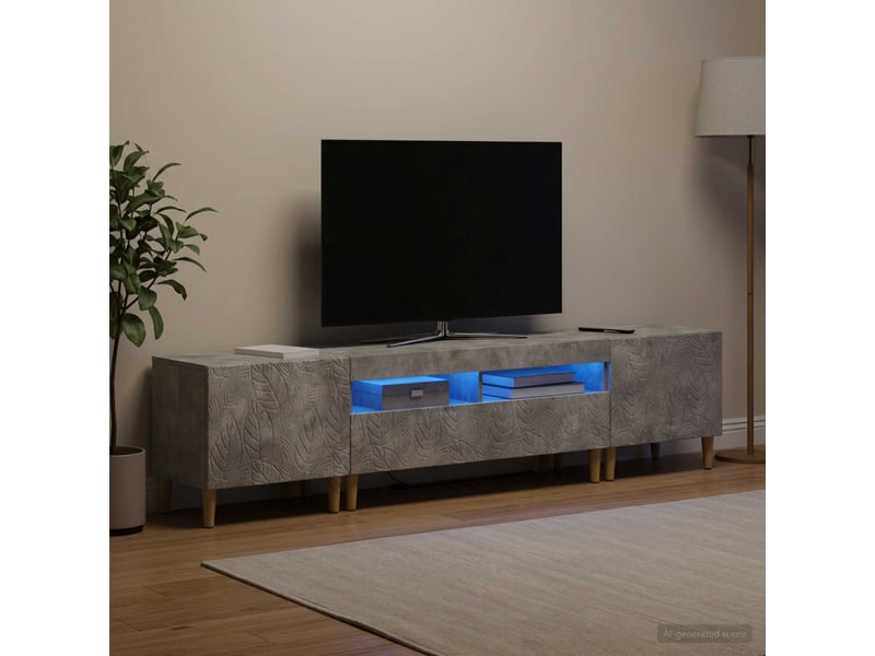  Ensemble de 3 meubles tv - banc tv - meuble de rangement led delft gris béton bois d'ingénierie  - Conforama B