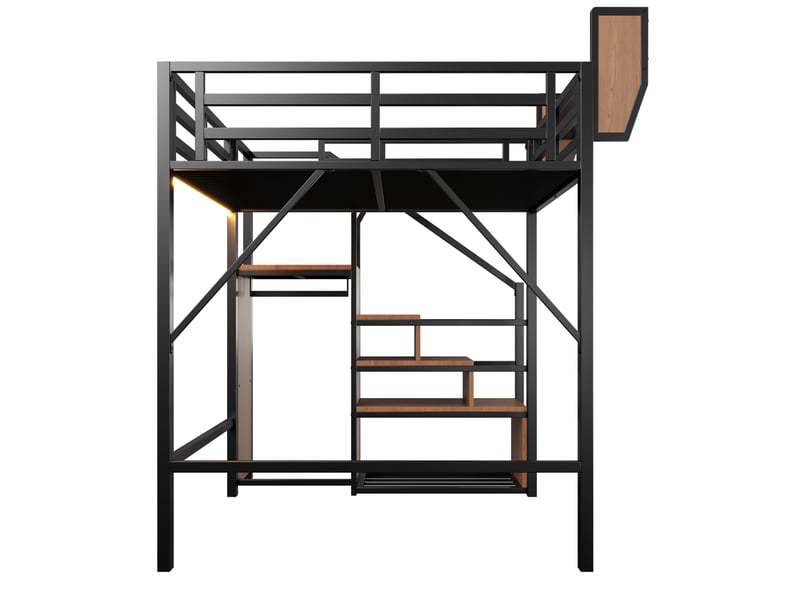 Lit mezzanine enfant 140x200 cm – noir – led multicolore, étagères flexibles et échelle - sans matelas  - Conforama E
