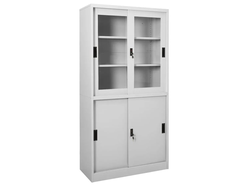  Armoire à bureau porte coulissante 90 x 40 x 180 cm avec 3 étagères modulables style moderne en acier gris clair 02_0046823  - Conforama A