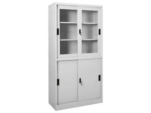 Armoire à bureau porte coulissante 90 x 40 x 180 cm avec 3 étagères modulables style moderne en acier gris clair 02_0046823