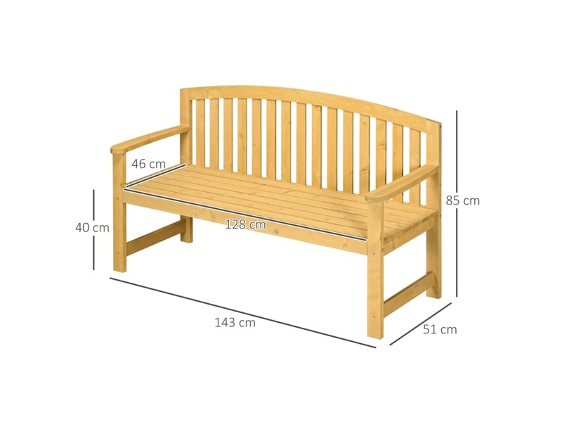 Banc de jardin 2 places 143x51x85 cm – orange – bois de sapin résistant aux intempéries, avec accoudoirs - Conforama C