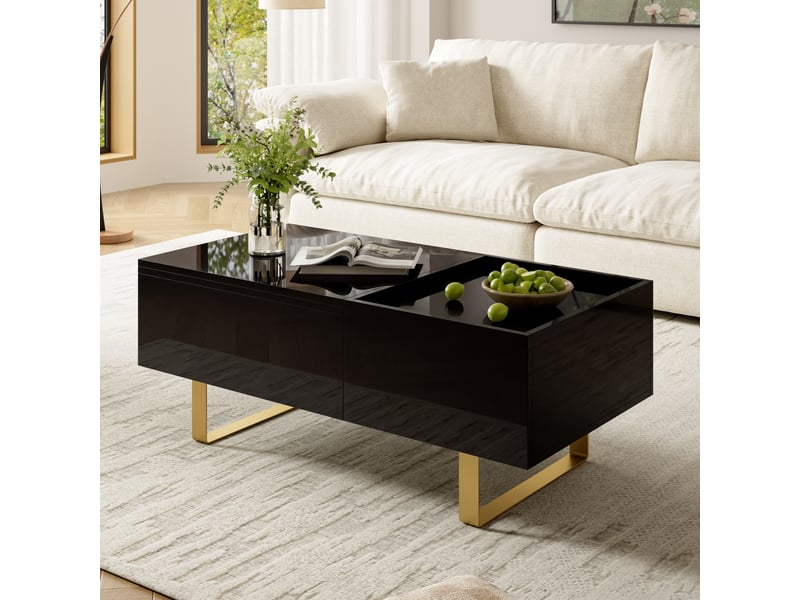 Table basse relevable avec tiroir et rangement pour salon en mdf 100×50×54,5 cm noir brillant - Conforama B
