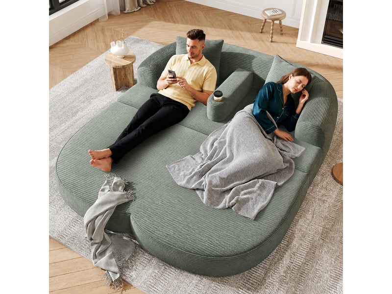  Canapé convertible 2 places en velours côtelé vert, 176 x 184 x 47 cm, porte-gobelets, sans montage, livré compressé, coussins inclus, pour le salon CARDUME ESTIVAL - Conforama B